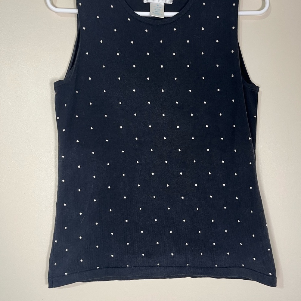 Women’s Size M Garfield & Marks Black Sleeveless Sweater Top with White Dots